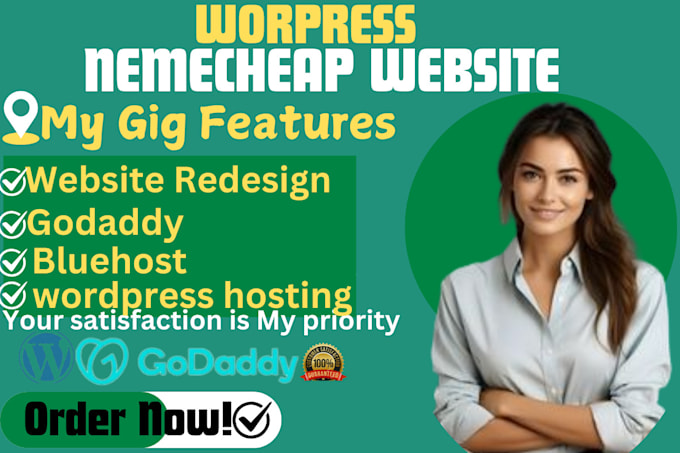 Gig Preview - Design wordpress website on namecheap godaddy wix fix wordpress and bluehost