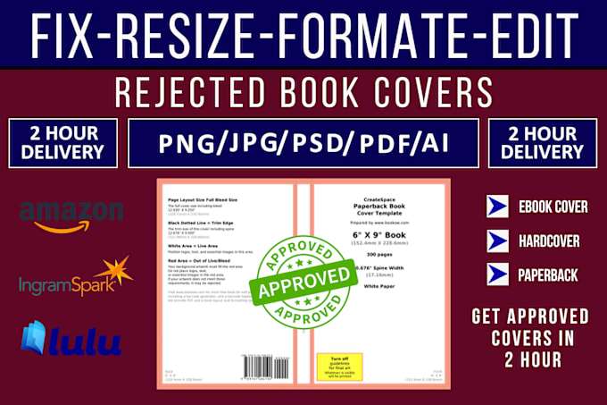 Gig Preview - Fix error, rejected, resize book cover or manuscript