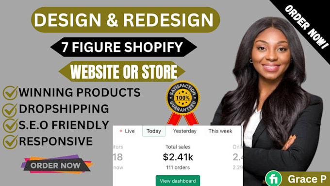 Gig Preview - Create shopify dropshipping website, shopify store design,shopify store redesign