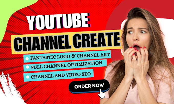 Gig Preview - Do youtube channel create and setup, logo, banner art, with video seo