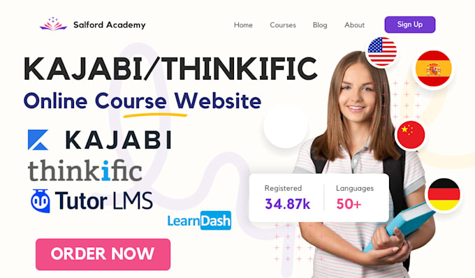 Gig Preview - Design thinkific, kajabi, online course, e learning and membership website