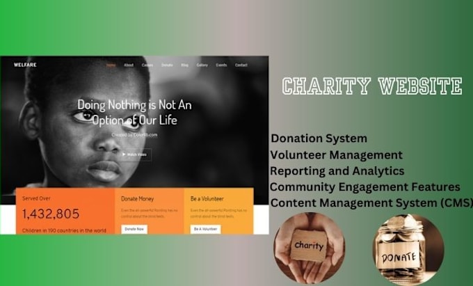 Gig Preview - Charity website, crowdfunding website , nonprofit website for ngo organization