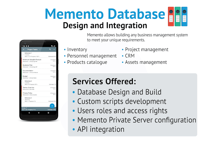 Bestseller - design memento database and integrate it using API, memento private server