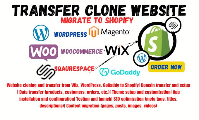 Gig Preview - Clone transfer website domain transfer wix wordpress godaddy shopify migration