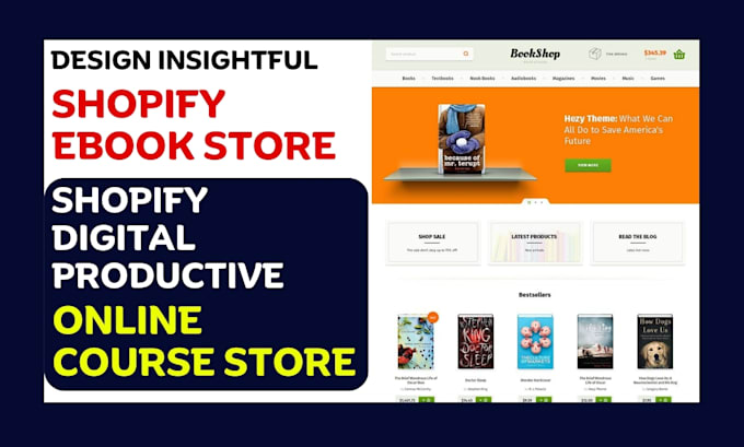 Gig Preview - Build shopify ebook store shopify digital product website online course store