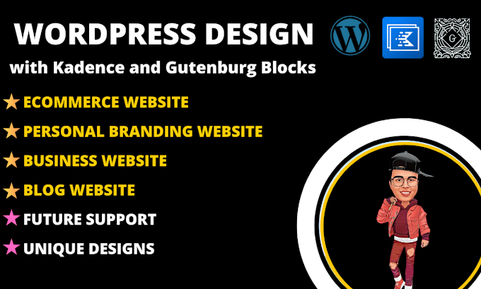 Gig Preview - Design redesign wordpress website using kadence blocks and gutenberg blocks