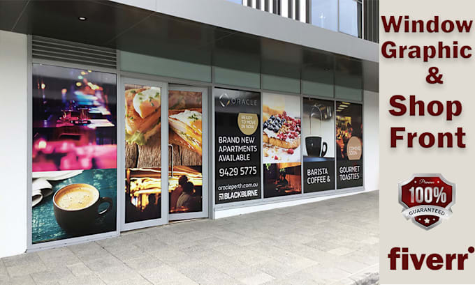 Gig Preview - Creative shop front or storefront window graphics, window sticker, signage,decal