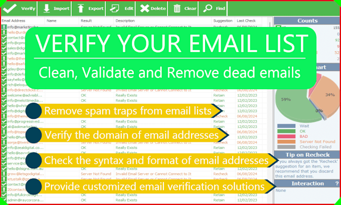 Gig Preview - Provide bulk email verification, email validation and list cleaning