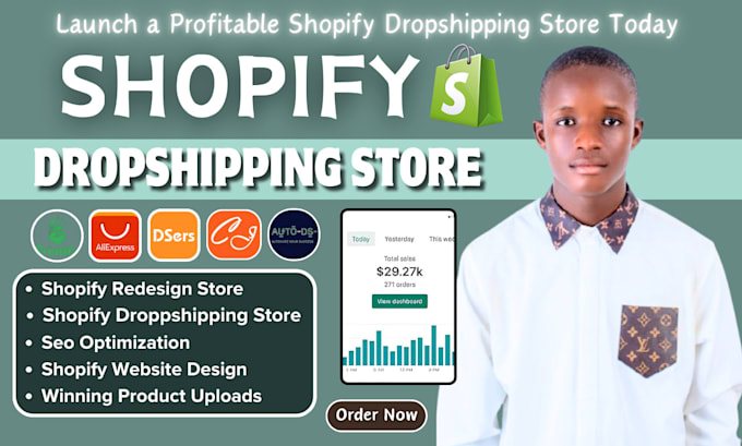 Gig Preview - Build shopify website, create shopify dropshipping store, shopify website design