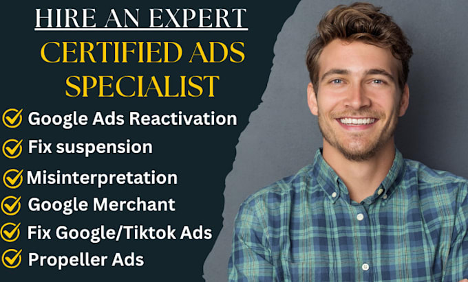 Gig Preview - Fix and reactivate suspended google ads account on any issues, tiktok ads