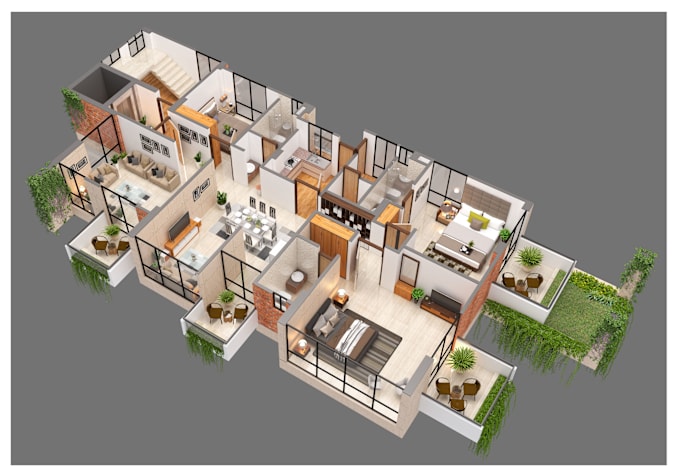 Gig Preview - Create 2d to 3d floor plan rendering with in 24 hours