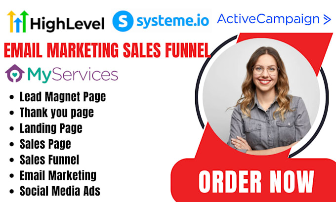 Gig Preview - Design gohighlevel, systeme io, activecampaign keap email marketing sales funnel