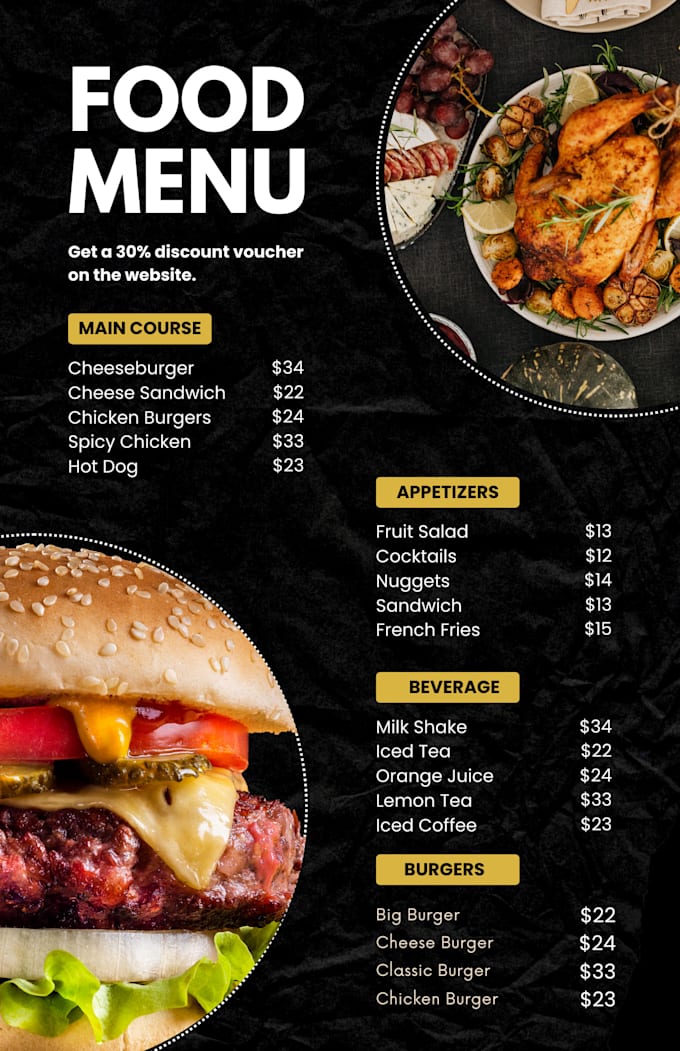 Gig Preview - Make professional menu card design for restaurant, cafes