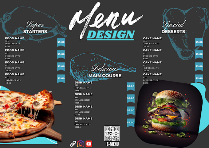 Bestseller - create modern amazing menu designs of food and restaurants