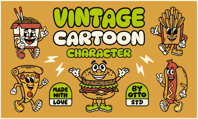 Gig Preview - Draw vintage cute retro cartoon character illustration art