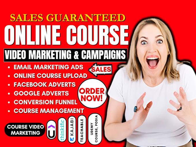 Gig Preview - Promote online course video marketing, thinkific, udemy course promotion sales