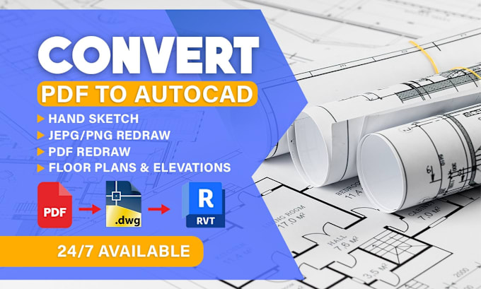 Gig Preview - Convert floor plan, pdf, sketch or blueprint to autocad, cad, dwg