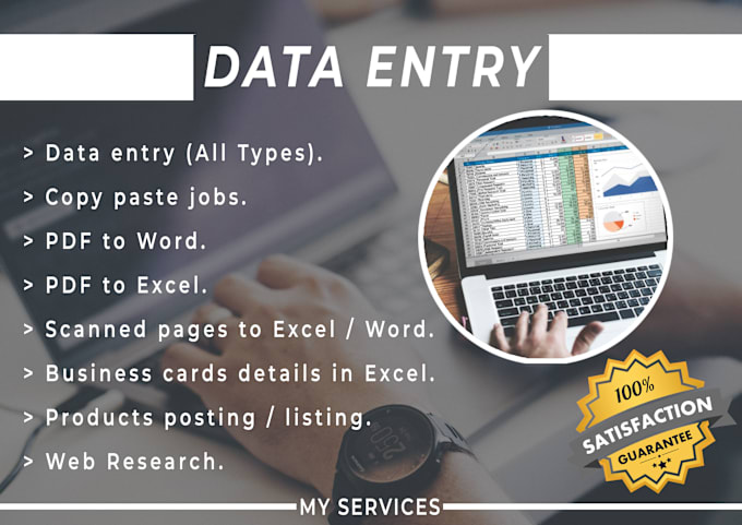 Gig Preview - Accurate data entry, typing, copy paste, excel services with satisfaction