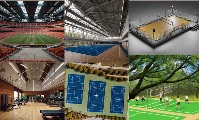 Gig Preview - Design your spt complex, facilites, stadiums, gym  volleyball court  3drendering