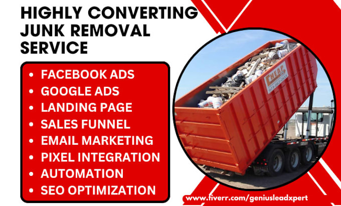 Gig Preview - Do gohighlevel junk removal landing page dumpster rental leads hauling website