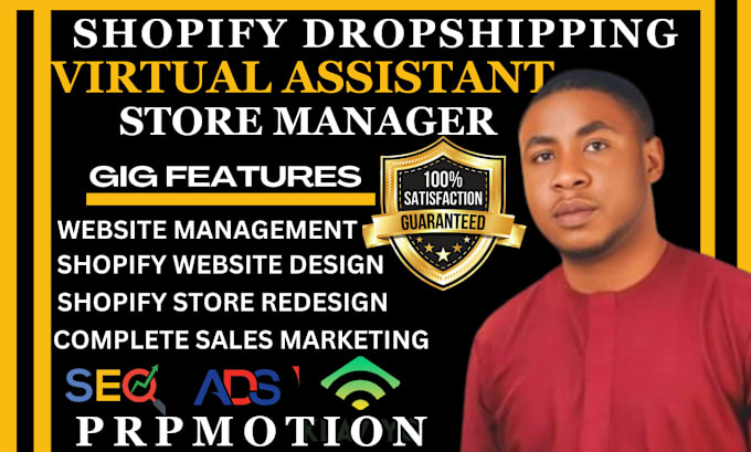 Gig Preview - Do shopify virtual assistant shopify expert store manager sales marketing