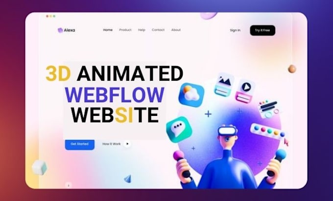 Gig Preview - Design 3d animated webflow website, 3d webflow website 3d webflow animation gsap