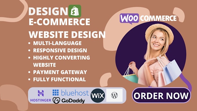 Gig Preview - Design webshop webstore wordpress wix ecommerce website on hostinger wix godaddy