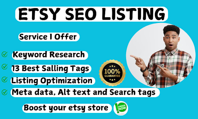 Gig Preview - Do etsy store SEO, store trends tags, etsy description titles, and shop listings