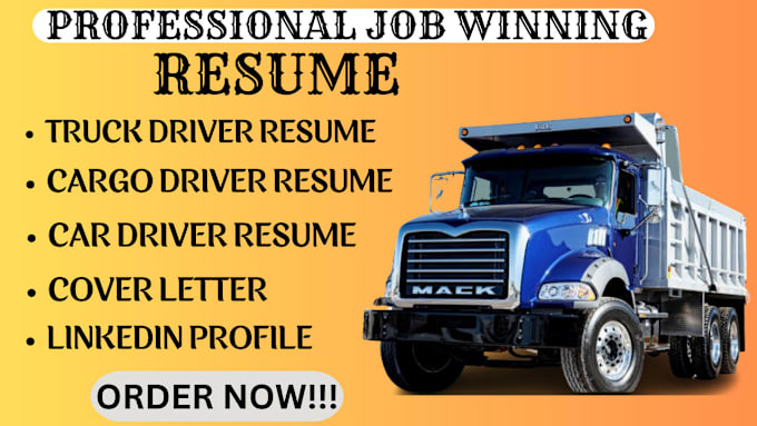 Gig Preview - Write a professional truck driver, car driver and cover letter and linkedin