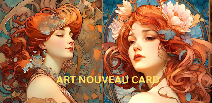 Gig Preview - Draw tcg, art nouveau illustration, retro vintage poster in art nouveau card