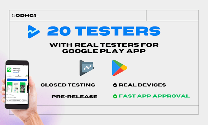 Gig Preview - Provide 20 testers for you google play closed testing