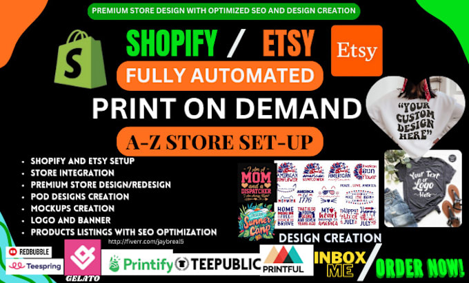 Gig Preview - Do etsy shopify pod store integration with printful, printify, gelato