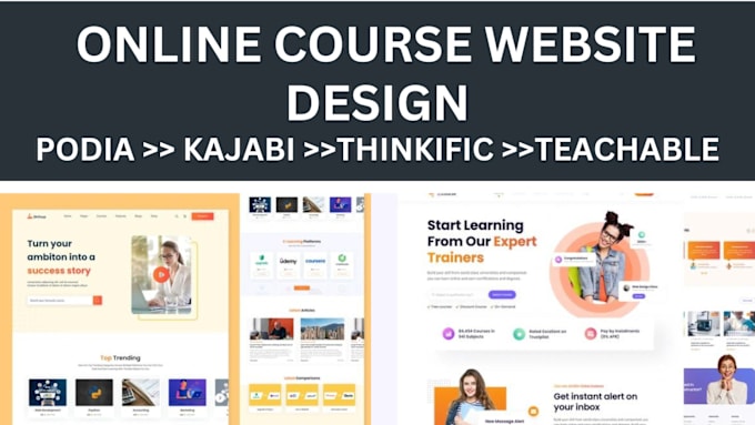 Gig Preview - Design online course website on thinkific, podia teachable, kajabi wordpress lms