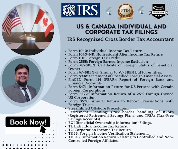 Gig Preview - Prepare personal and corporate cross border tax returns of US and canada