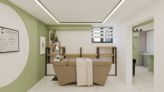 Gig Preview - Render 3d spa interior design beauty salon and hair salon cgi interior design