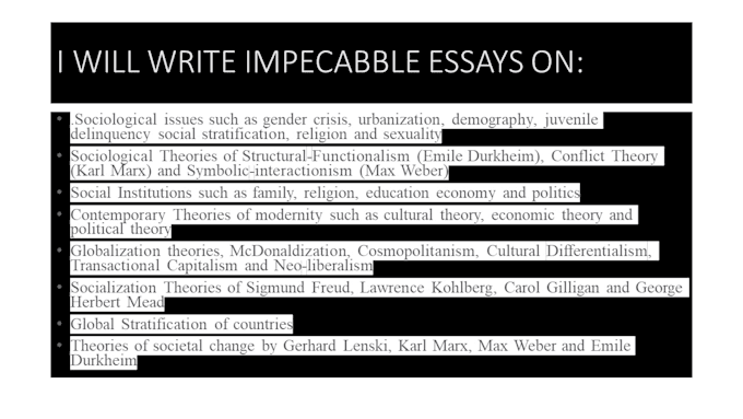 Gig Preview - Write essays in sociological theories, social work, socialization and sociology