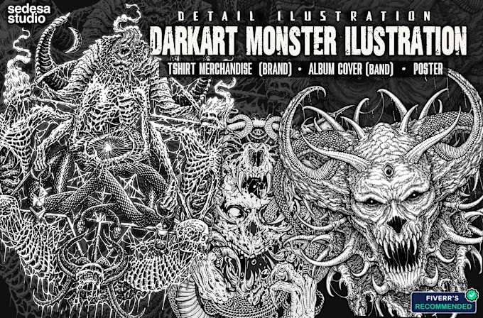 Gig Preview - Draw dark art monster ilustration for your brand or band