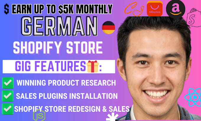 Gig Preview - Design german shopify store, build shopify website or shopify dropshipping store