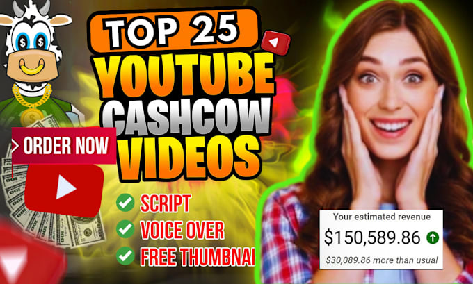 Gig Preview - Create youtube top 25 cash cow faceless videos and automated cash cow videos