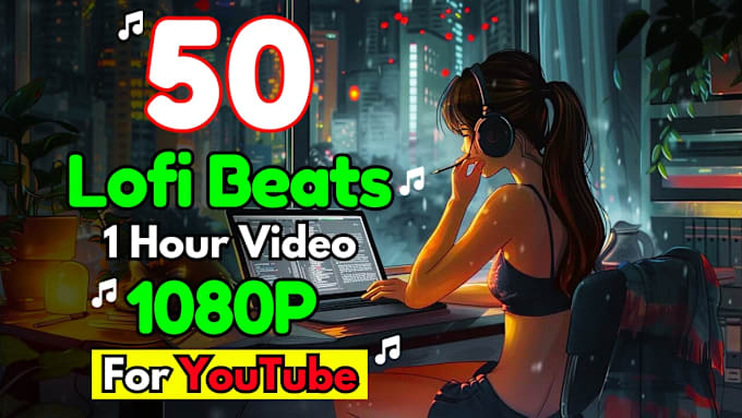 Gig Preview - Create 50x1hr lofi beats loop animated chill hip hop videos for youtube