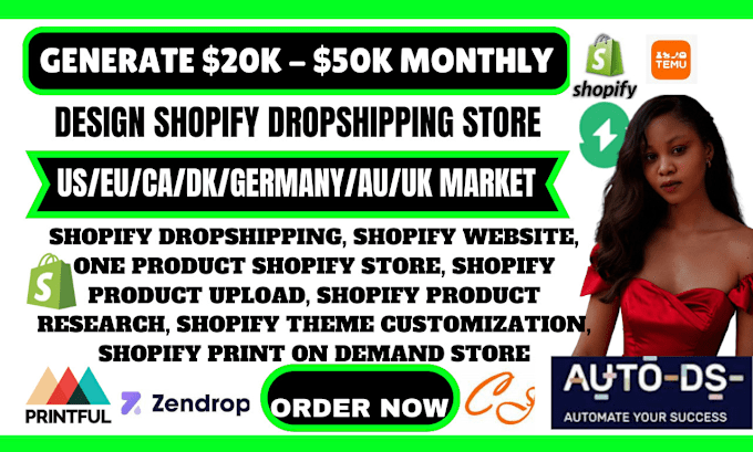 Gig Preview - Build ecommerce website shopify dropshipping store shopify website development