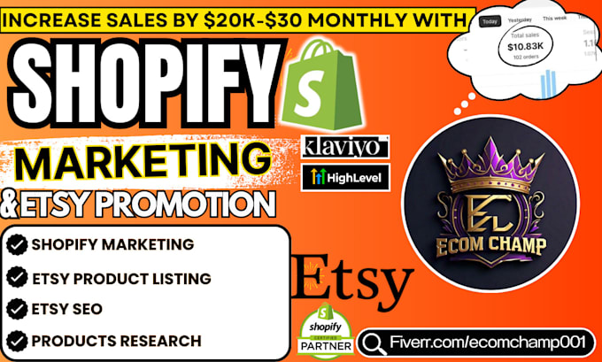 Gig Preview - Setup facebook ads, shopify marketing, etsy promotion, shopify store promotion