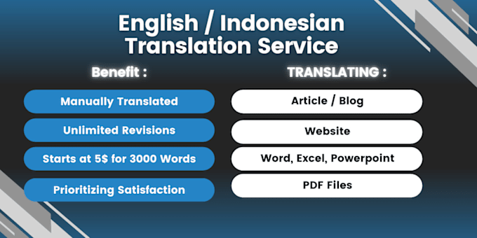 Gig Preview - Do professional translation english to indonesia in a day