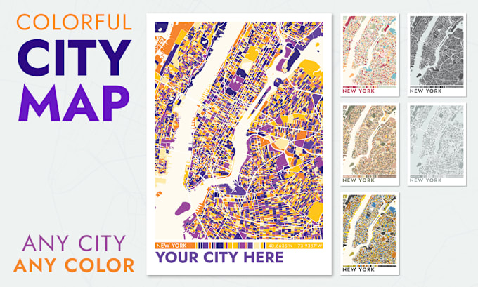 Gig Preview - Design a colorful city map art, any city, any color