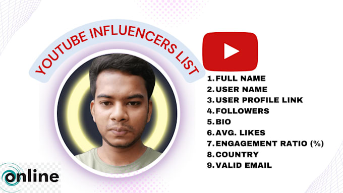 Gig Preview - Find best youtube influencer email list research for promotion