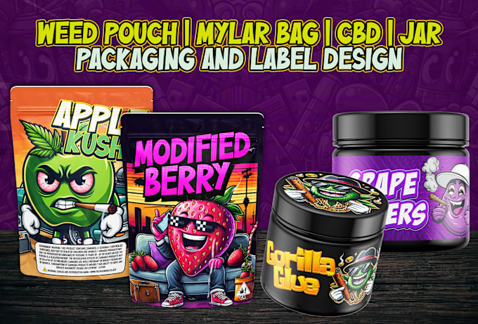 Gig Preview - Design unique custom weed pouch, mylar bag, cbd product labels