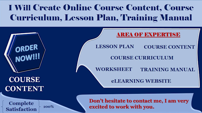 Gig Preview - Create online course content, course curriculum, lesson plan, training manual