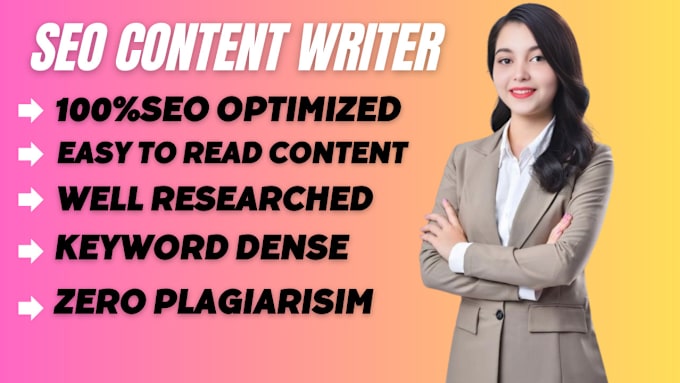 Gig Preview - Do SEO article writing, blog post writing, content writing