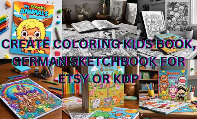 Gig Preview - Create coloring kids book, german sketchbook for etsy or kdp