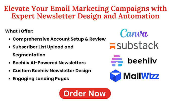 Gig Preview - Design mailwizz substack brevo beehiiv newsletter waitlist ai canva landing page